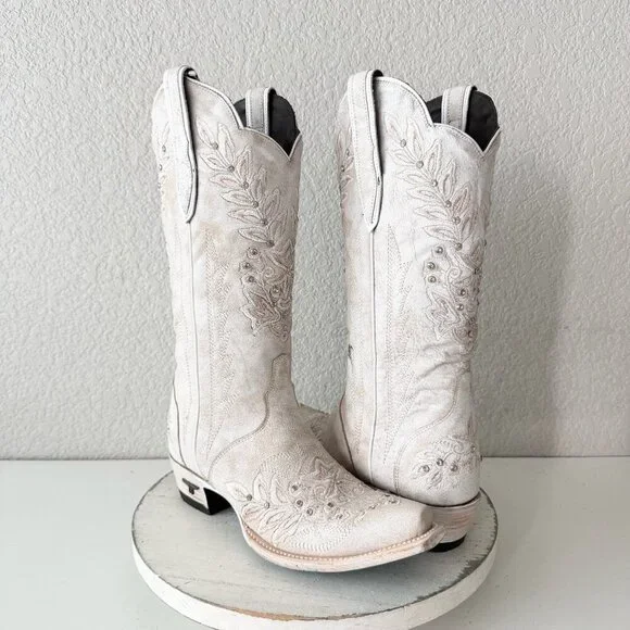 Lane DESTINY Womens Cowboy Boots 7.5 White Western Cowgirl Bridal Mid Calf Tall - Picture 12 of 12